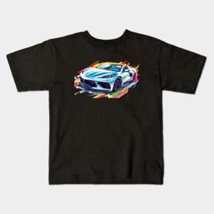 Silver Flare HTC C8 Corvette Supercar Racecar Muscle Car Hardtop Convertible Corvette C8 Color Splash Kids T-Shirt